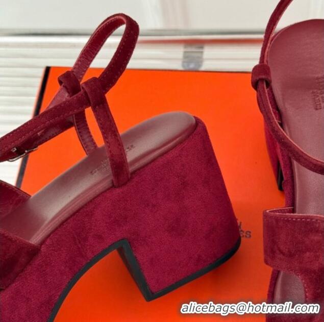 Trendy Design Hermes Jam Platform Sandals 7.5cm in Suede Burgundy 1230154