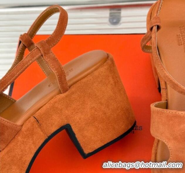 Stylish Hermes Jam Platform Sandals 7.5cm in Suede Brown Yellow 1230155