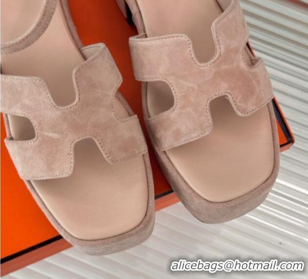 Duplicate Hermes Jam Platform Sandals 7.5cm in Suede Light Pink 1230157