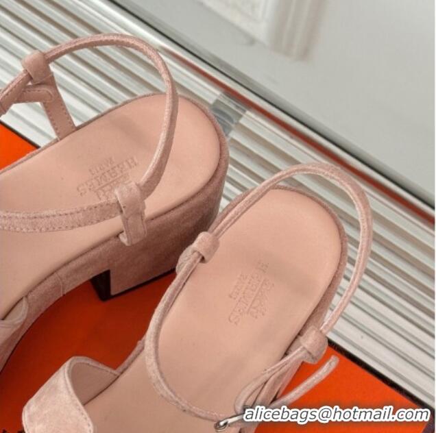 Duplicate Hermes Jam Platform Sandals 7.5cm in Suede Light Pink 1230157