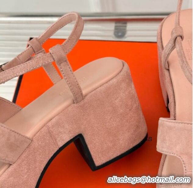 Duplicate Hermes Jam Platform Sandals 7.5cm in Suede Light Pink 1230157