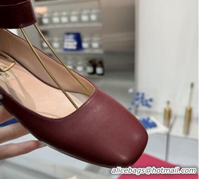 Good Product Valentino Calfskin Ballerina Flats with Ankle Strap Burgundy 1226001