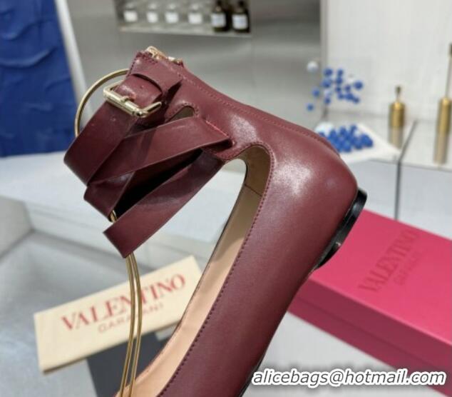 Good Product Valentino Calfskin Ballerina Flats with Ankle Strap Burgundy 1226001