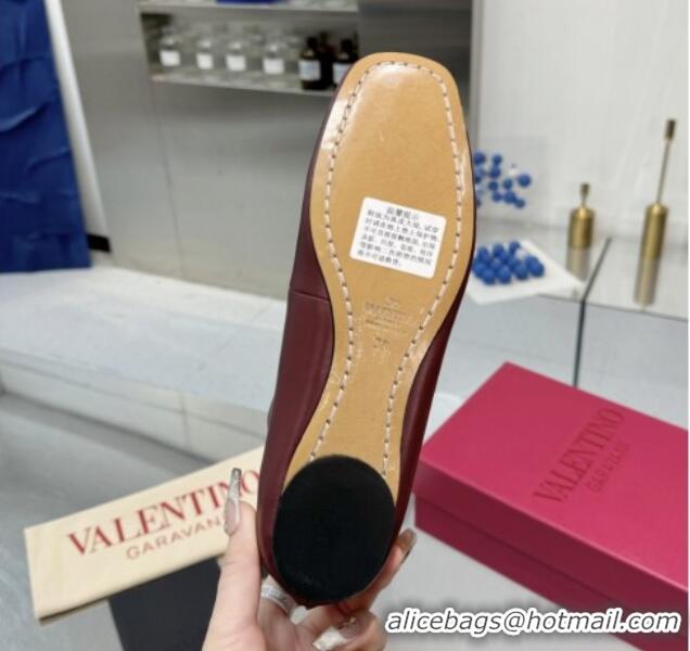 Good Product Valentino Calfskin Ballerina Flats with Ankle Strap Burgundy 1226001