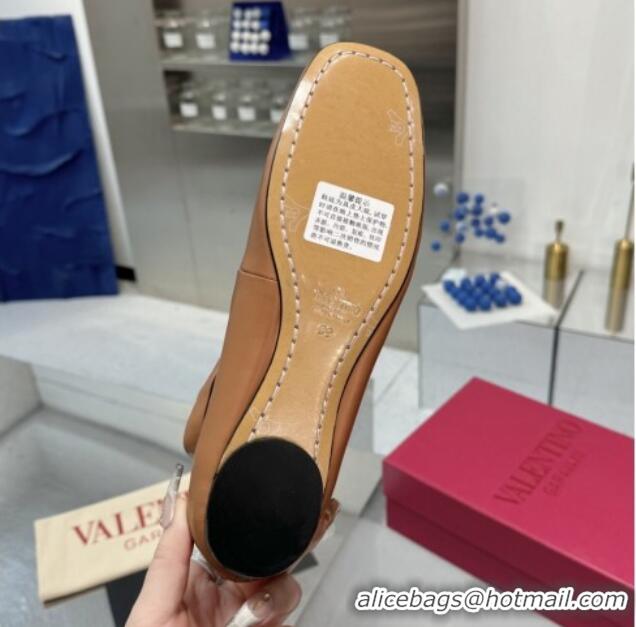 Luxurious Valentino Calfskin Ballerina Flats with Ankle Strap Brown 1226003