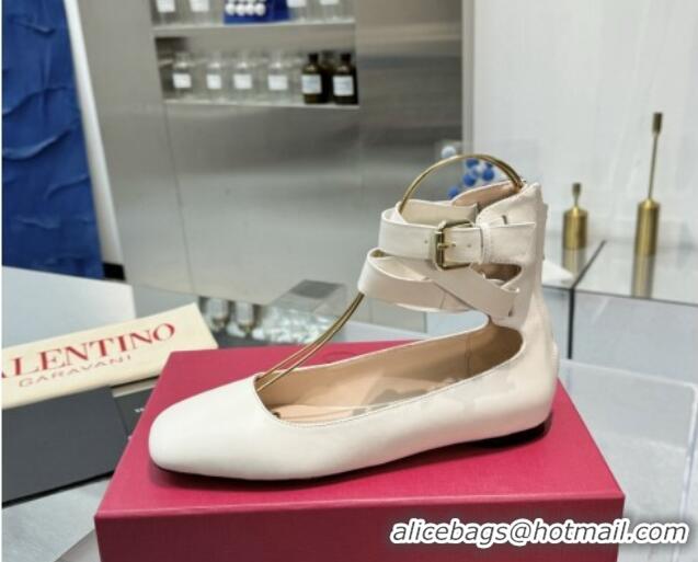 Unique Style Valentino Calfskin Ballerina Flats with Ankle Strap White 1226004