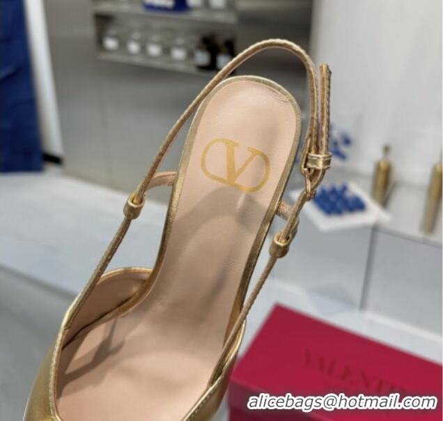 Good Looking Valentino Metallic Calfskin Slingback Pumps 8cm with Strass Gold Yellow 1226006