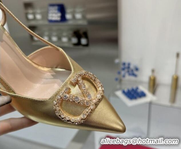 Good Looking Valentino Metallic Calfskin Slingback Pumps 8cm with Strass Gold Yellow 1226006