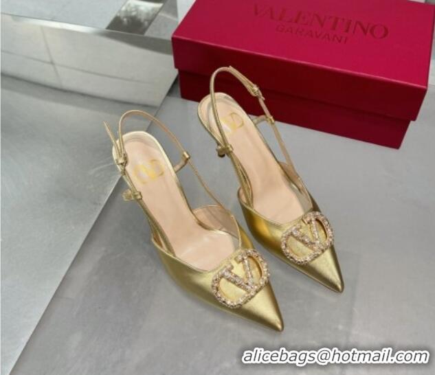 Good Looking Valentino Metallic Calfskin Slingback Pumps 8cm with Strass Gold Yellow 1226006