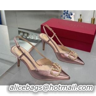 Low Price Valentino Metallic Calfskin Slingback Pumps 8cm with Strass Pink 1226009