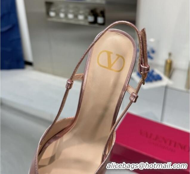 Low Price Valentino Metallic Calfskin Slingback Pumps 8cm with Strass Pink 1226009