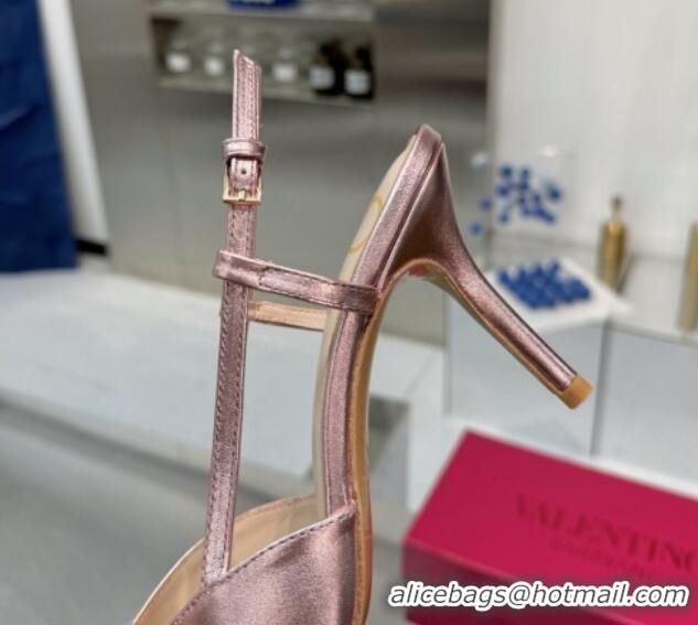 Low Price Valentino Metallic Calfskin Slingback Pumps 8cm with Strass Pink 1226009