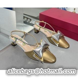 Hot Style Valentino Bowow Slingback Pumps 5cm in Patent Leather Gold 1226013