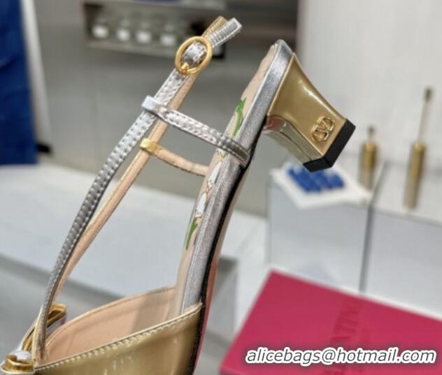 Hot Style Valentino Bowow Slingback Pumps 5cm in Patent Leather Gold 1226013