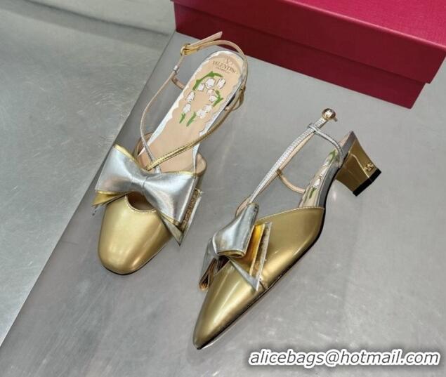 Hot Style Valentino Bowow Slingback Pumps 5cm in Patent Leather Gold 1226013