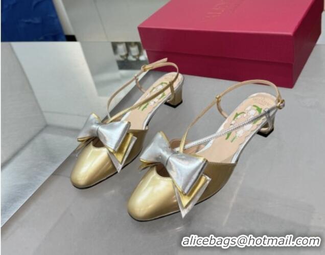 Hot Style Valentino Bowow Slingback Pumps 5cm in Patent Leather Gold 1226013