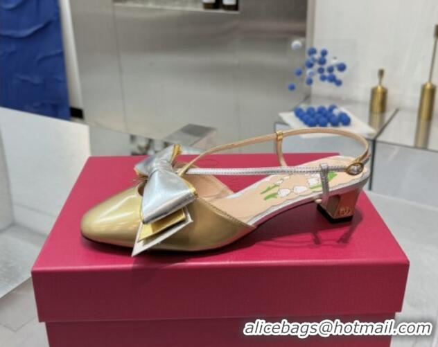 Hot Style Valentino Bowow Slingback Pumps 5cm in Patent Leather Gold 1226013