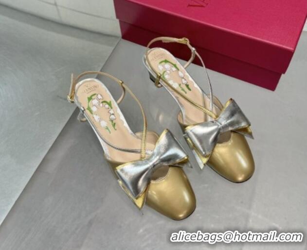 Hot Style Valentino Bowow Slingback Pumps 5cm in Patent Leather Gold 1226013