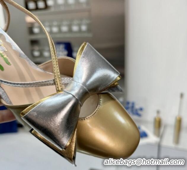 Hot Style Valentino Bowow Slingback Pumps 5cm in Patent Leather Gold 1226013