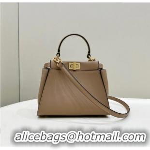 Classic Fendi Peekaboo Mini Bag in Calfskin Leather 2125 Light Brown 2025 Top Quality