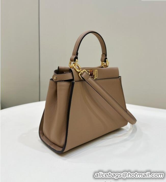 Classic Fendi Peekaboo Mini Bag in Calfskin Leather 2125 Light Brown 2025 Top Quality