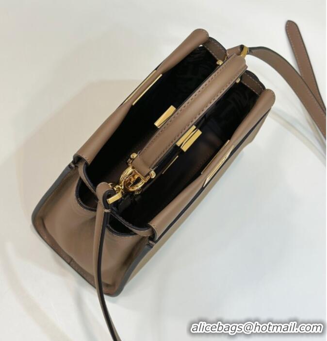 Classic Fendi Peekaboo Mini Bag in Calfskin Leather 2125 Light Brown 2025 Top Quality