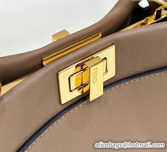 Classic Fendi Peekaboo Mini Bag in Calfskin Leather 2125 Light Brown 2025 Top Quality