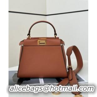 Shop Fendi Peekaboo Mini Bag in Calfskin Leather 2125 Caramel Brown 2025 Top Quality