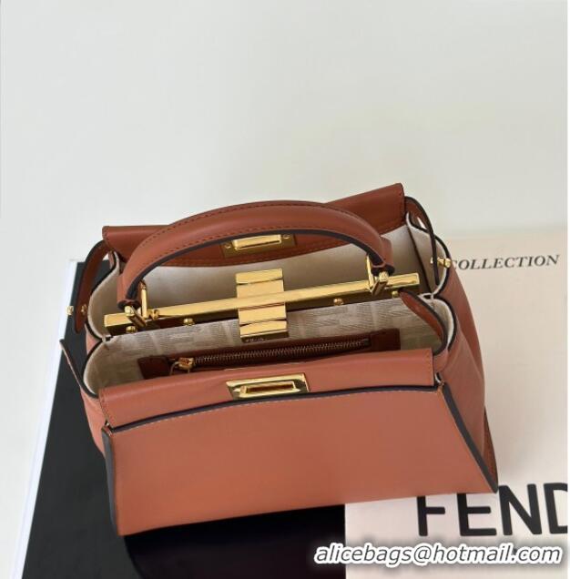 Shop Fendi Peekaboo Mini Bag in Calfskin Leather 2125 Caramel Brown 2025 Top Quality