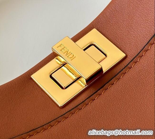 Shop Fendi Peekaboo Mini Bag in Calfskin Leather 2125 Caramel Brown 2025 Top Quality