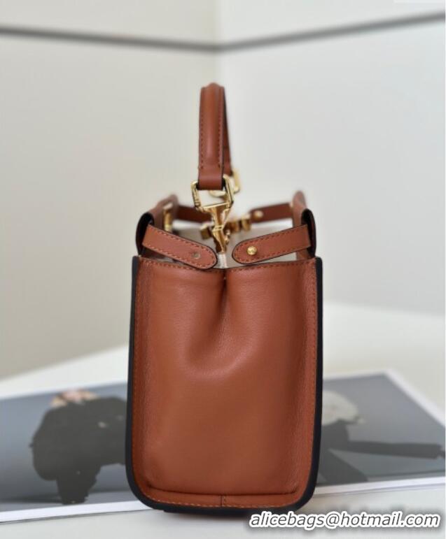 Shop Fendi Peekaboo Mini Bag in Calfskin Leather 2125 Caramel Brown 2025 Top Quality