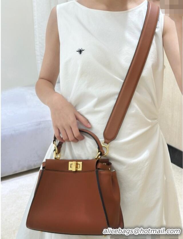 Shop Fendi Peekaboo Mini Bag in Calfskin Leather 2125 Caramel Brown 2025 Top Quality