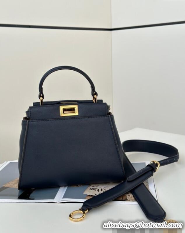 Best Design Fendi Peekaboo Mini Bag in Calfskin Leather 2125 Dark Royal Blue 2025 Top Quality