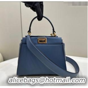 Spot Fendi Peekaboo Mini Bag in Calfskin Leather 2125 Morocco Blue 2025 Top Quality