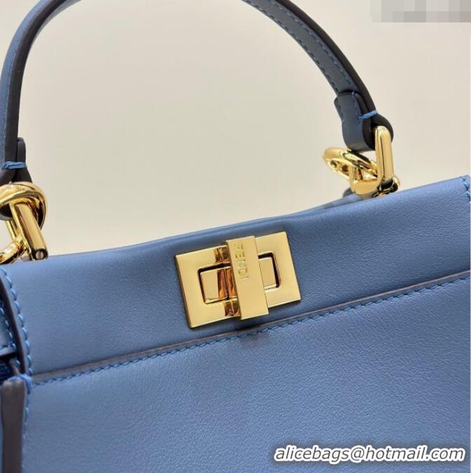 Spot Fendi Peekaboo Mini Bag in Calfskin Leather 2125 Morocco Blue 2025 Top Quality