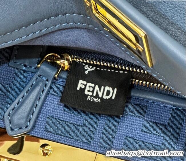 Spot Fendi Peekaboo Mini Bag in Calfskin Leather 2125 Morocco Blue 2025 Top Quality