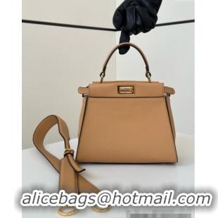 New Design Fendi Peekaboo Mini Bag in Calfskin Leather 2125 Milky Tea Beige 2025 Top Quality