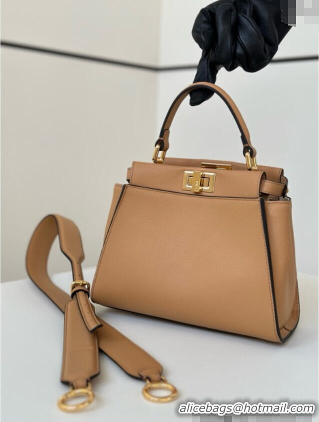 New Design Fendi Peekaboo Mini Bag in Calfskin Leather 2125 Milky Tea Beige 2025 Top Quality