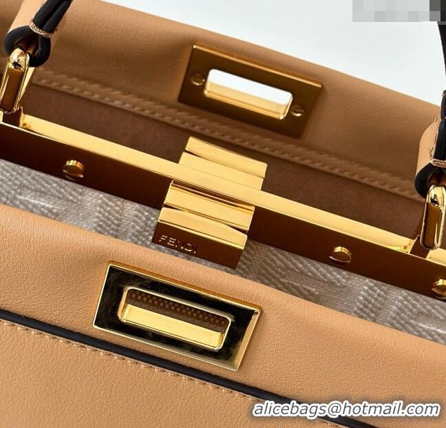 New Design Fendi Peekaboo Mini Bag in Calfskin Leather 2125 Milky Tea Beige 2025 Top Quality