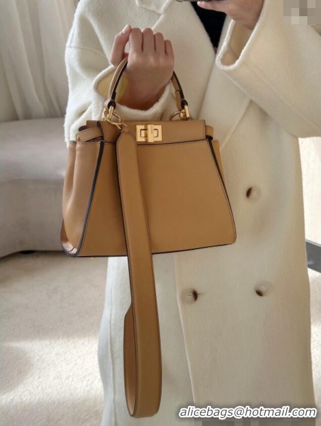 New Design Fendi Peekaboo Mini Bag in Calfskin Leather 2125 Milky Tea Beige 2025 Top Quality