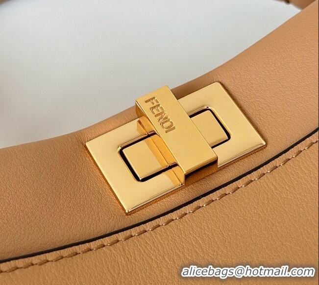 New Design Fendi Peekaboo Mini Bag in Calfskin Leather 2125 Milky Tea Beige 2025 Top Quality