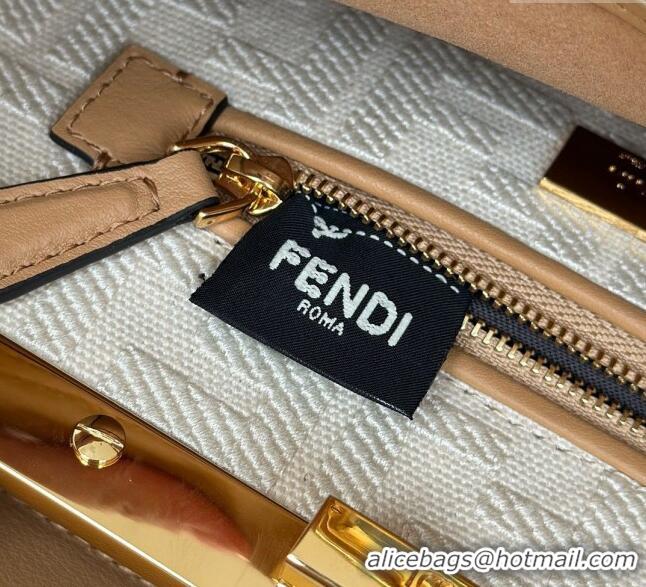 New Design Fendi Peekaboo Mini Bag in Calfskin Leather 2125 Milky Tea Beige 2025 Top Quality