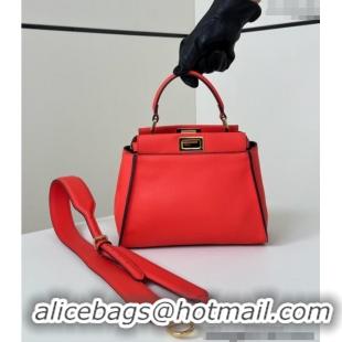 Discount Fendi Peekaboo Mini Bag in Calfskin Leather 2125 Orange Red 2025 Top Quality