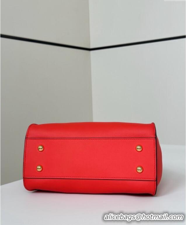 Discount Fendi Peekaboo Mini Bag in Calfskin Leather 2125 Orange Red 2025 Top Quality