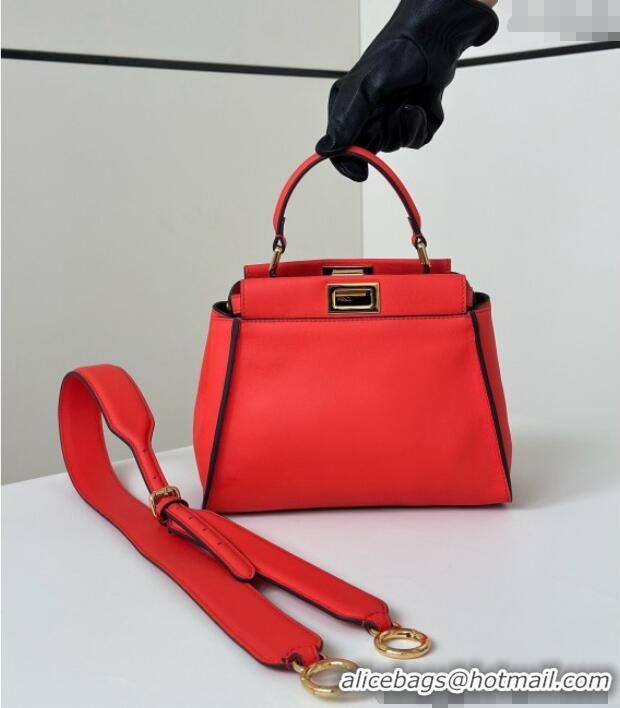 Discount Fendi Peekaboo Mini Bag in Calfskin Leather 2125 Orange Red 2025 Top Quality