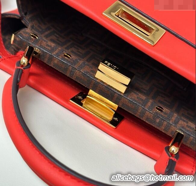 Discount Fendi Peekaboo Mini Bag in Calfskin Leather 2125 Orange Red 2025 Top Quality