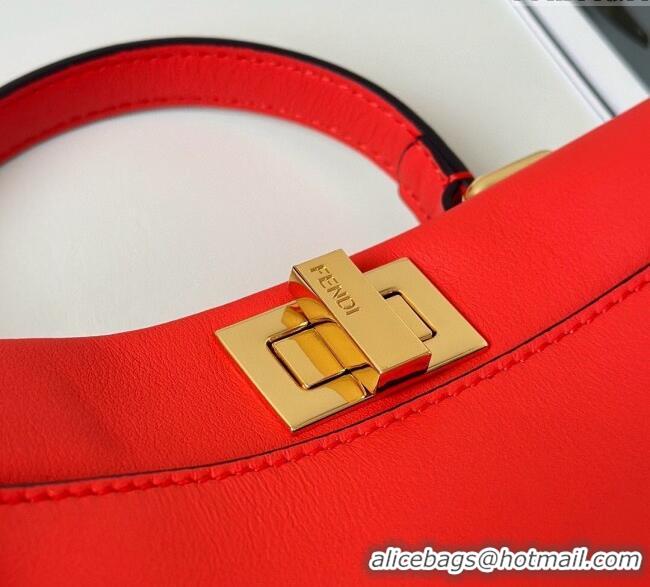 Discount Fendi Peekaboo Mini Bag in Calfskin Leather 2125 Orange Red 2025 Top Quality