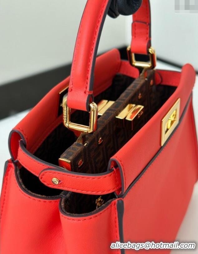 Discount Fendi Peekaboo Mini Bag in Calfskin Leather 2125 Orange Red 2025 Top Quality