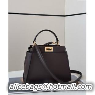 Cheapest Fendi Peekaboo Mini Bag in Calfskin Leather 2125 Chocolate Brown 2025 Top Quality