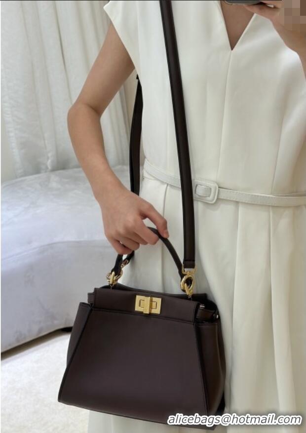 Cheapest Fendi Peekaboo Mini Bag in Calfskin Leather 2125 Chocolate Brown 2025 Top Quality